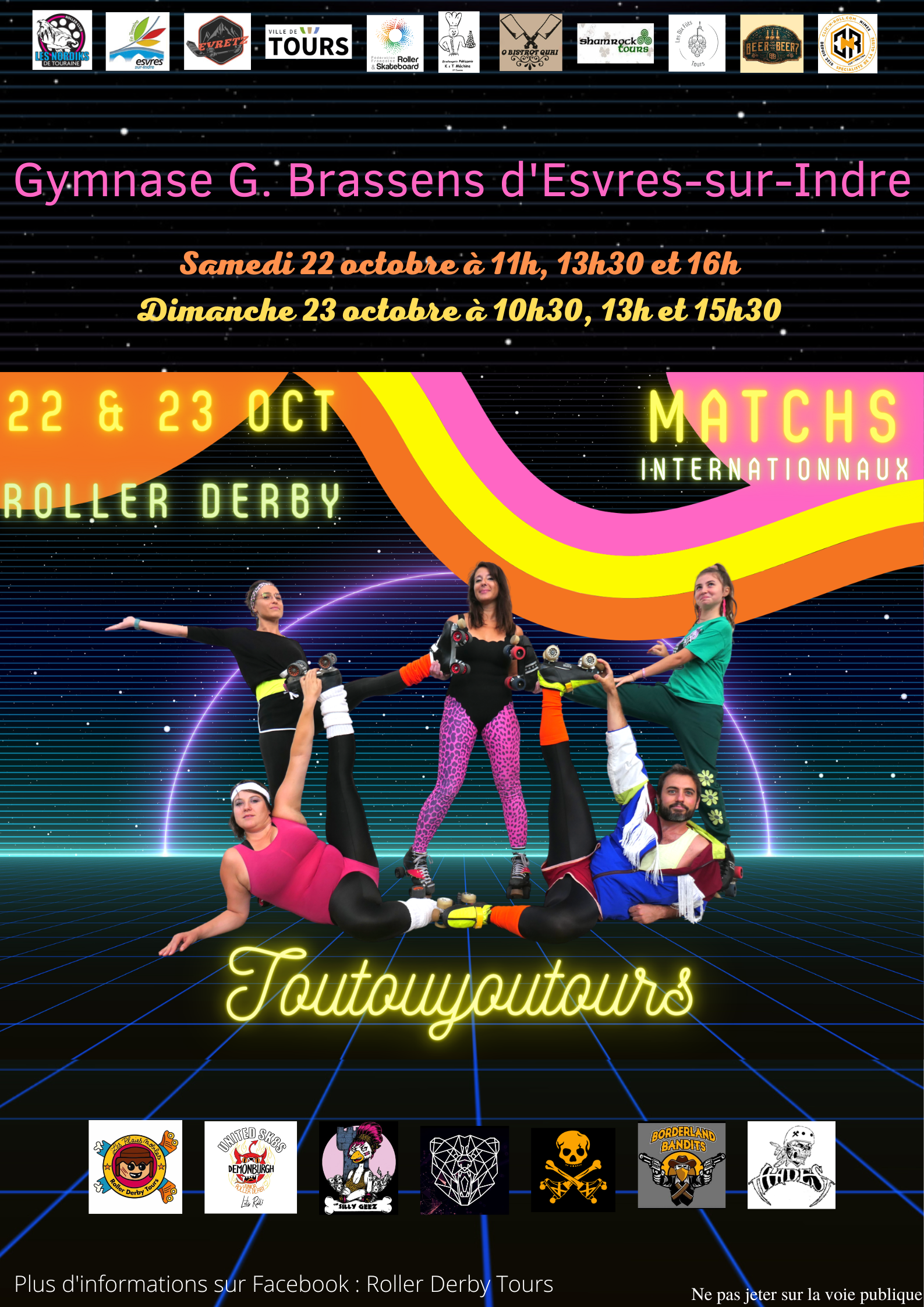 Matchs internationaux de roller derby au gymnase d'Esvres-sur-Indre en partenariat avec Evretz