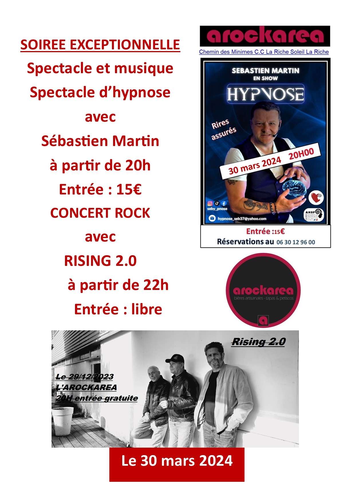 Spectacle d'hypnose avec Sébastien Martin et Concert de RISING 2.0