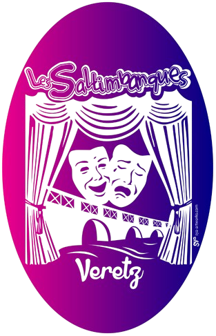 logo présentant les masques du théâtre sur le pont de Veretz avec des rideaux de représentation de spectacle