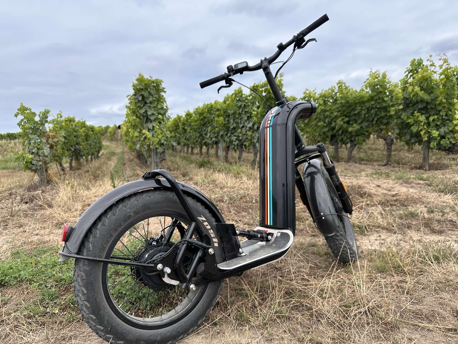 Trottinette électrique tout-terrain dans les vignes