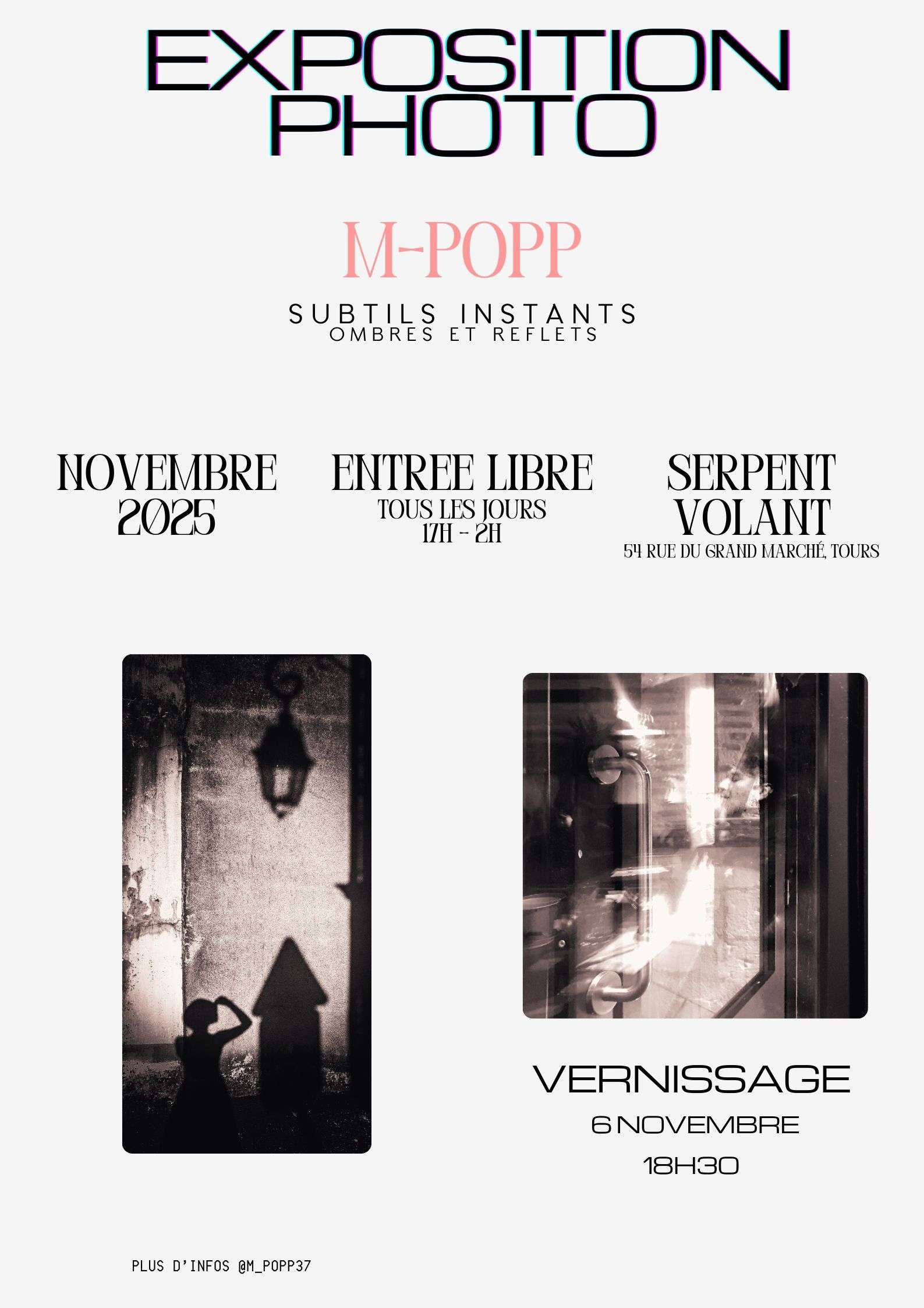 Affiche exposition photo M-Popp en novembre au Serpent Volant à Tours
