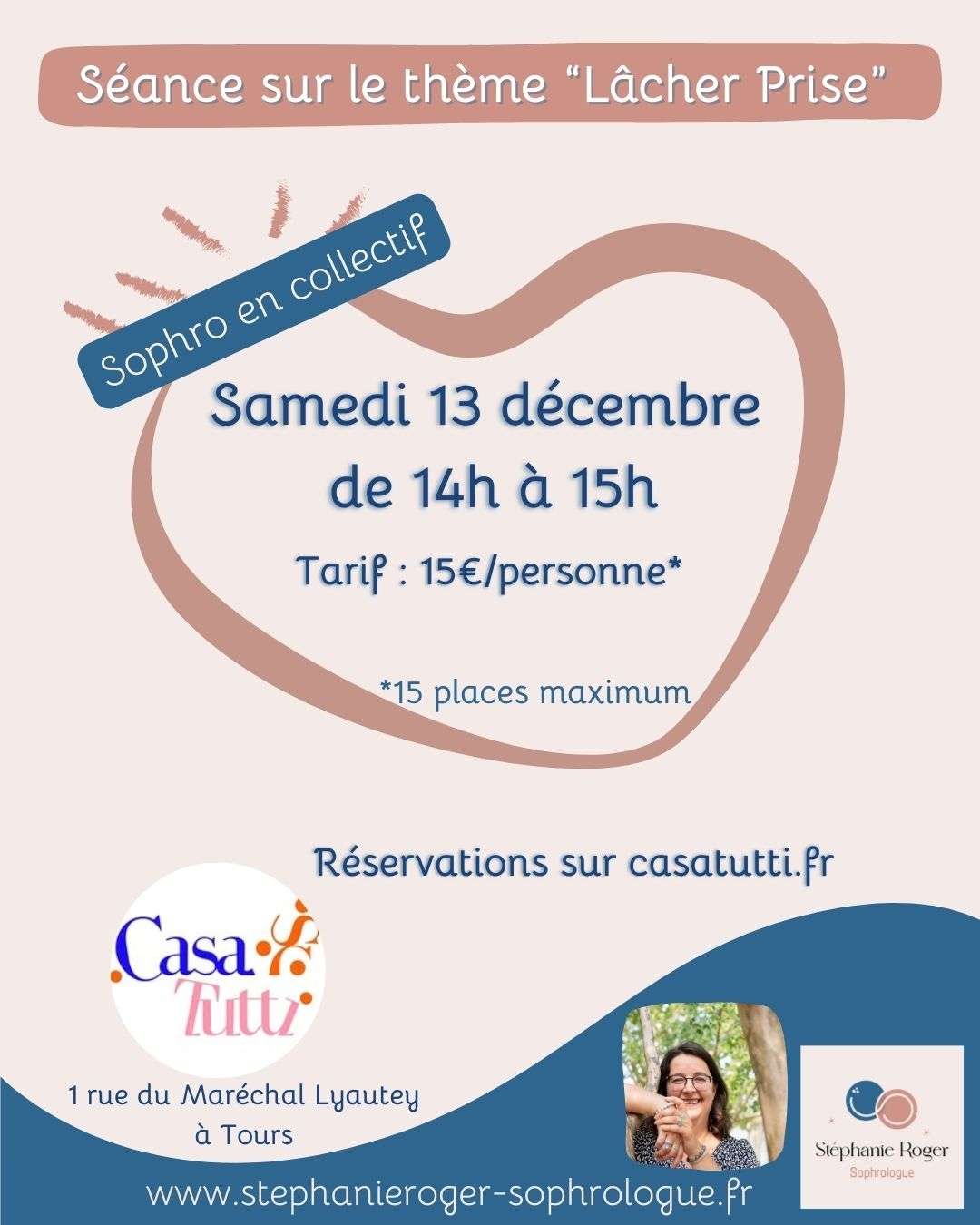 Séance de sophrologie en collectif le samedi 13 décembre de 14h à 15h, inscription sur le site de Casa Tutti