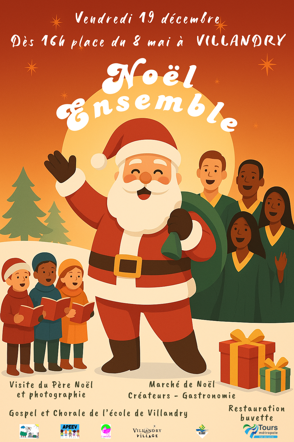 Noël Ensemble marché de noël de villandry. résence d'exposants (création et gastronomie), gospel et chorale de l'école de villandry. Restauration et buvette sur place